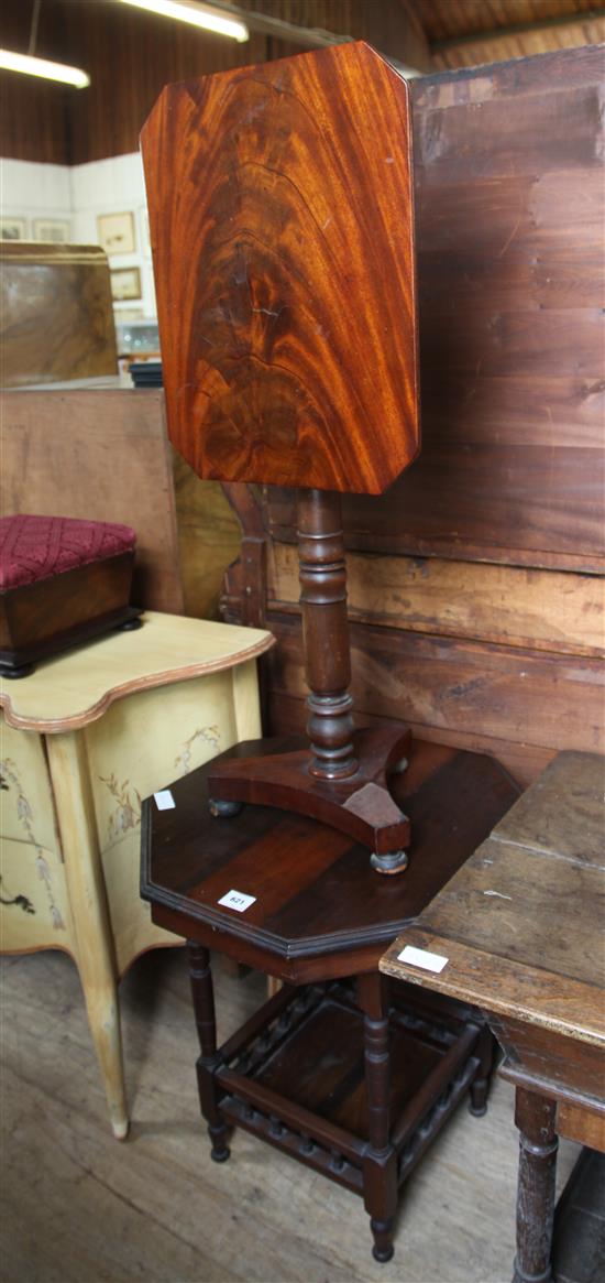 Mahogany octagonal occ table & a tilt top table(-)